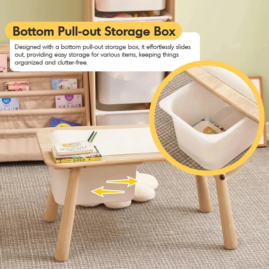 Scandinavian wood kids study table bliss in panoramic view.