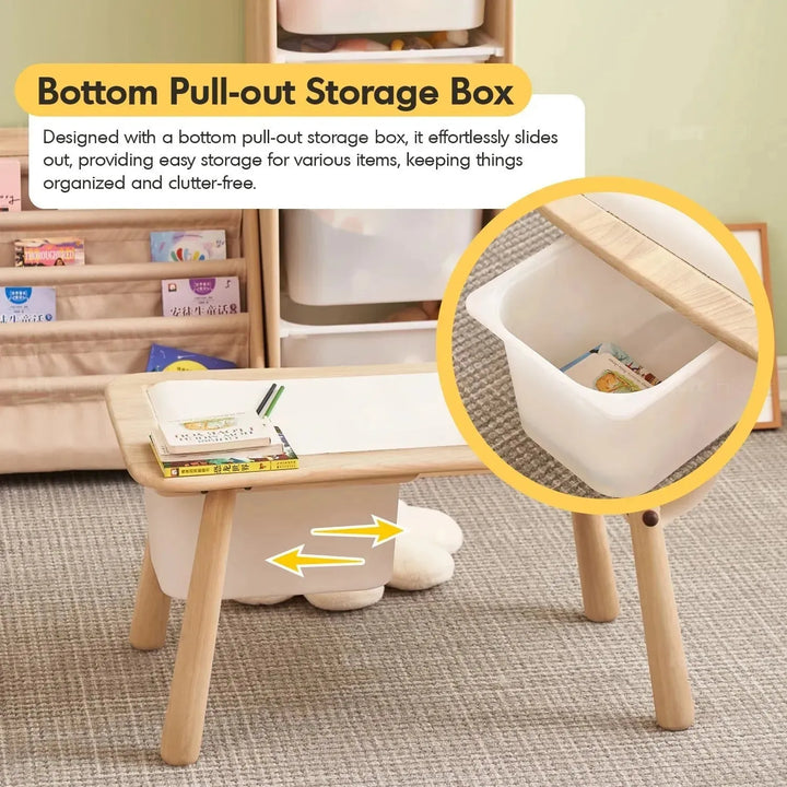 Scandinavian wood kids study table bliss in panoramic view.