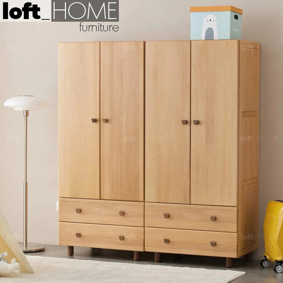 Scandinavian wood kids wardrobe bear primary product view.