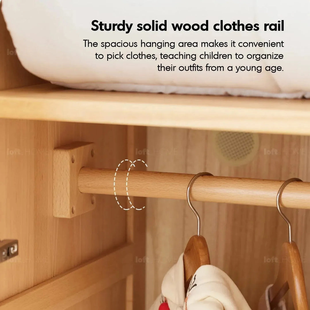 Scandinavian wood kids wardrobe bear detail 1.