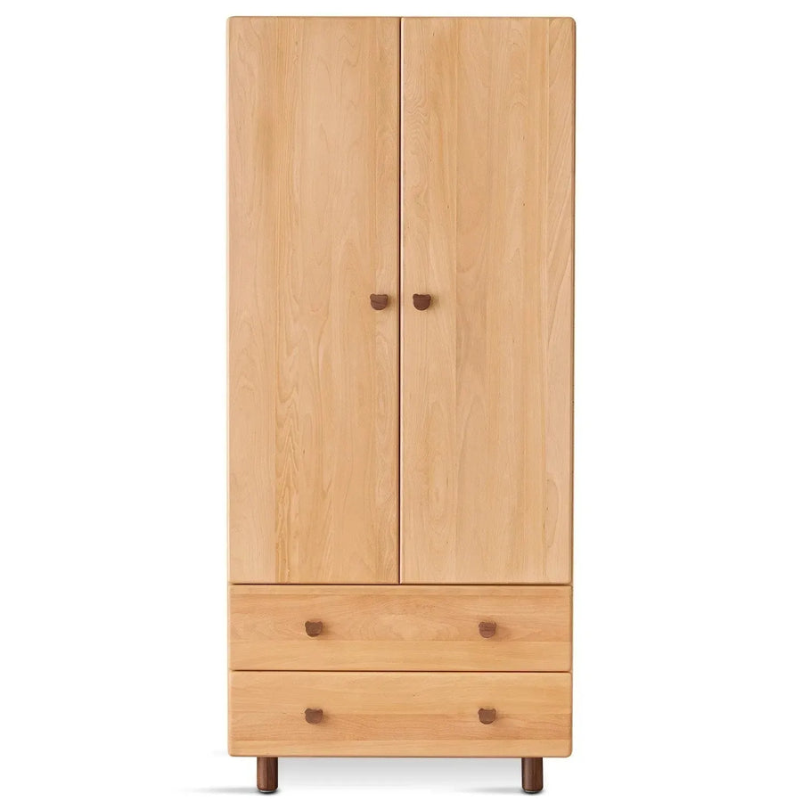 Scandinavian wood kids wardrobe bear in white background.