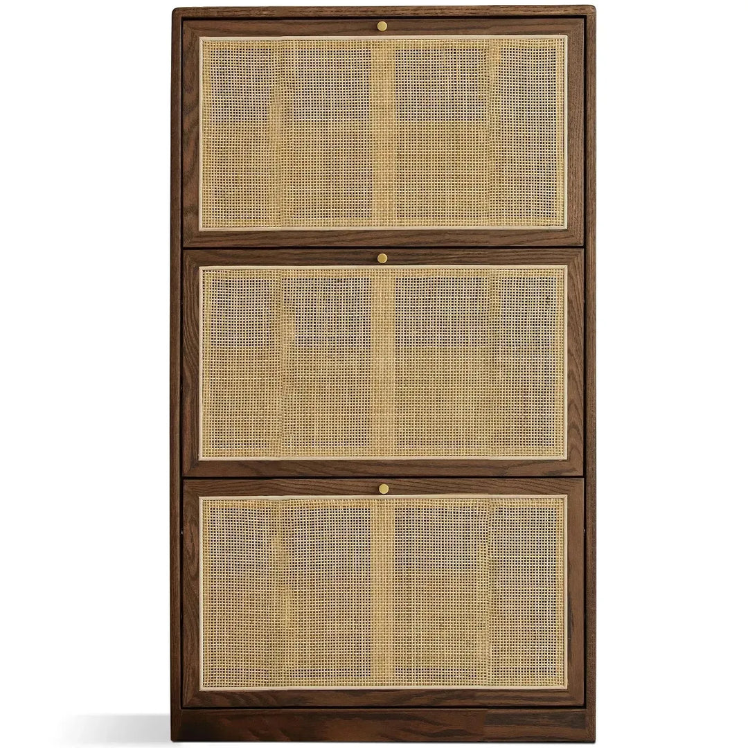 Scandinavian wood shoe cabinet vine weave detail 25.