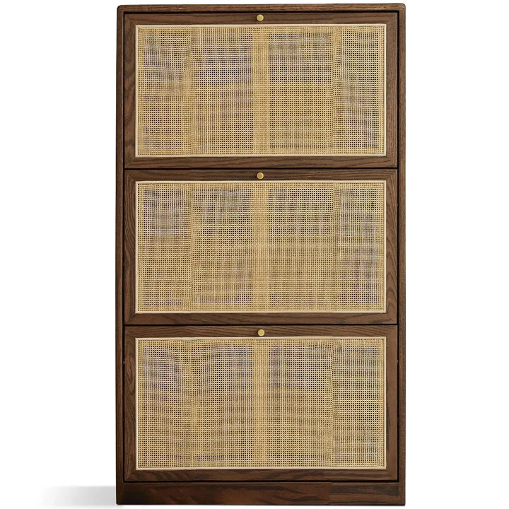 Scandinavian wood shoe cabinet vine weave detail 25.