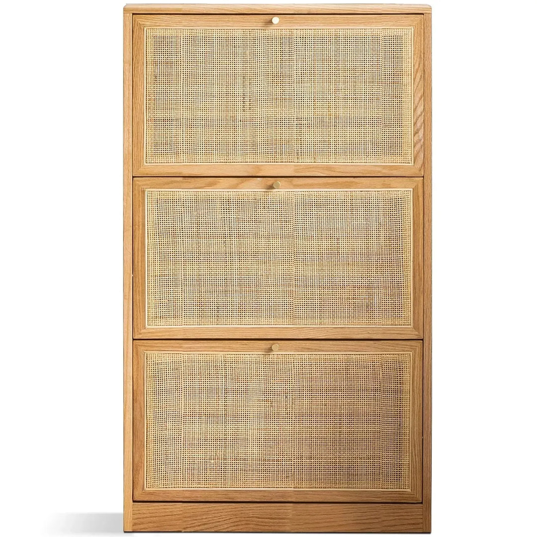Scandinavian wood shoe cabinet vine weave detail 24.