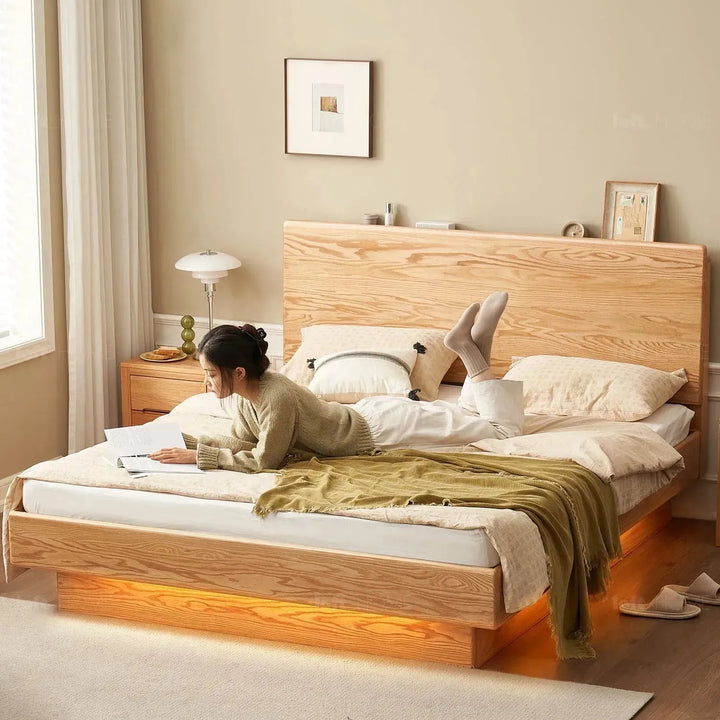 Scandinavian wood storage bed frame oakmist detail 4.
