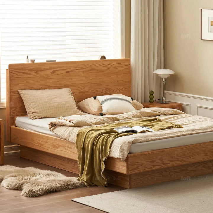 Scandinavian wood storage bed frame oakmist detail 1.
