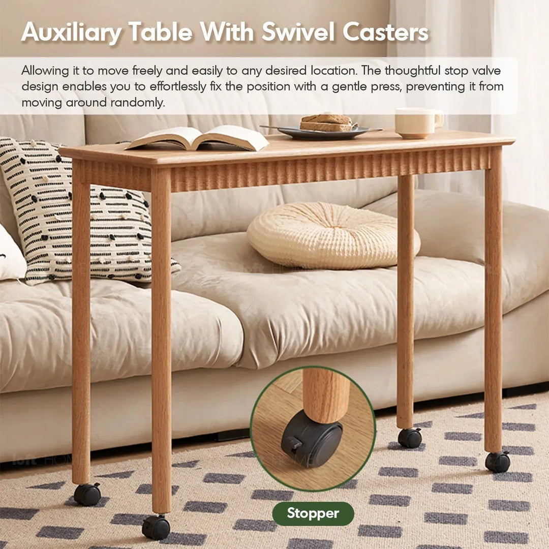 Scandinavian wood caster wheel extendable study table twin layer in real life style.
