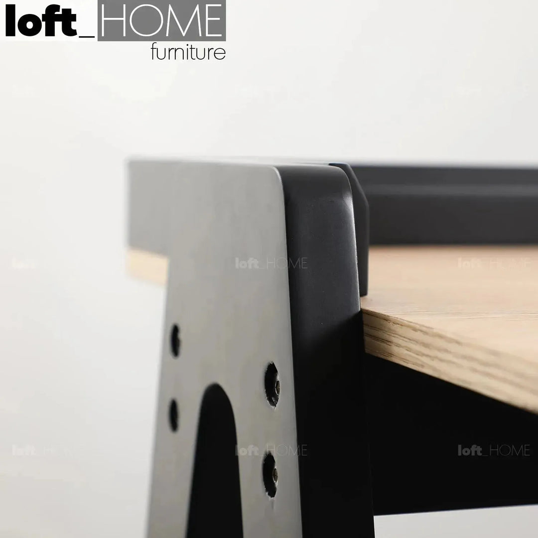 Modern wood study table kompas with context.