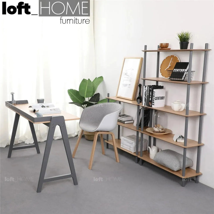 Modern wood study table kompas in panoramic view.