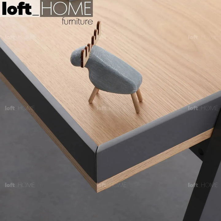 Modern wood study table kompas in close up details.