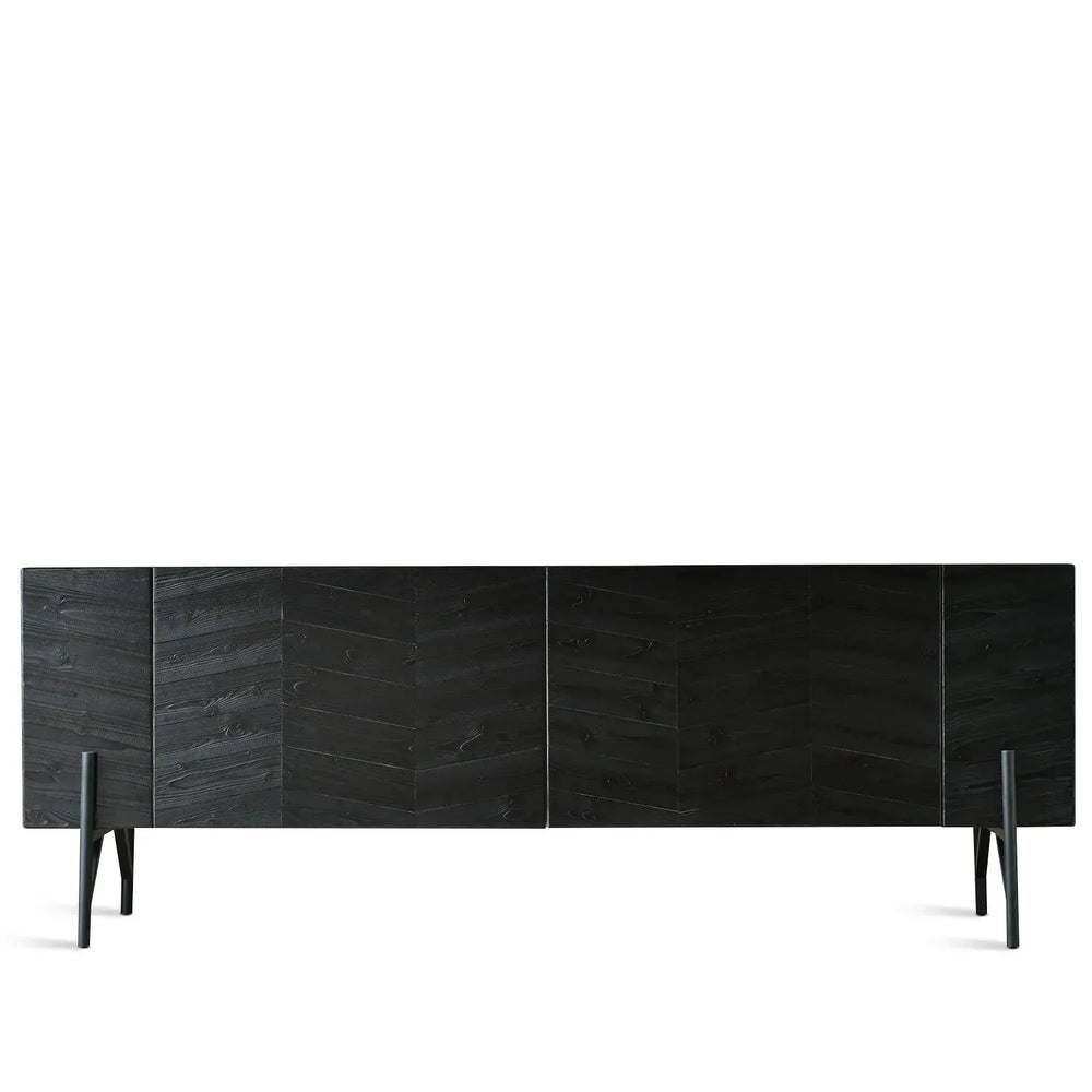 Scandinavian wood tv console 2 doors chevron detail 11.
