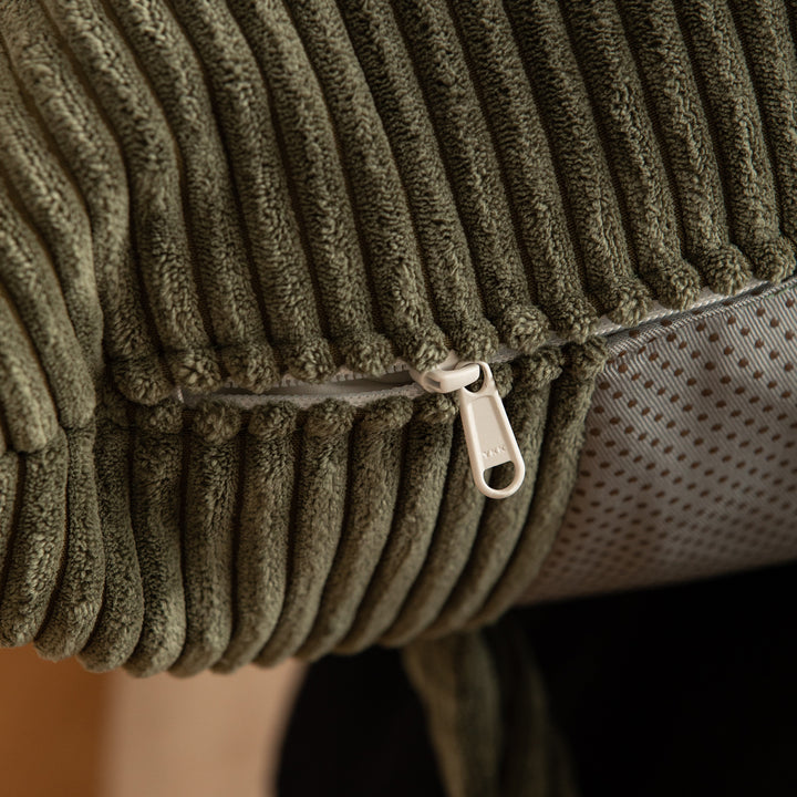 Universal corduroy velvet fabric bed head cushion in close up details.