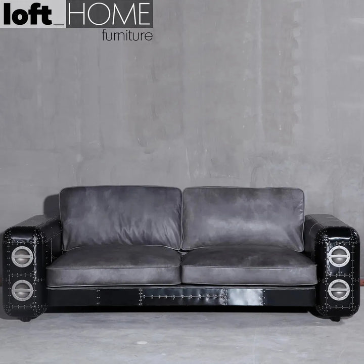 Industrial aluminium genuine leather 3 seater sofa black aircraft layered structure.