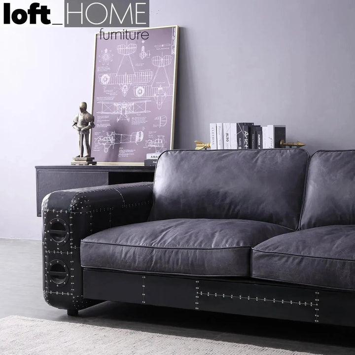 Industrial aluminium genuine leather 3 seater sofa black aircraft environmental situation.