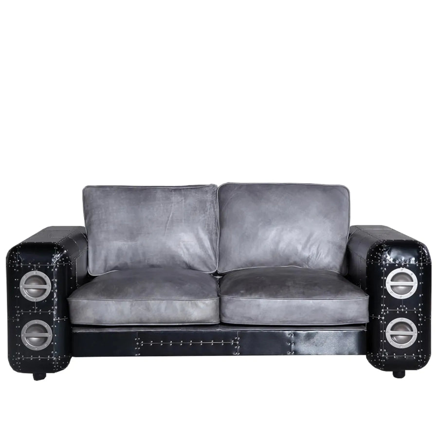 Industrial aluminium leather 2 seater sofa black aircraft in white background.