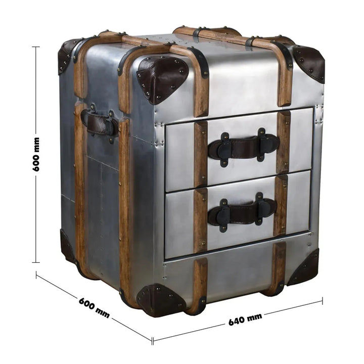 Industrial aluminium side table richards' trunk size charts.