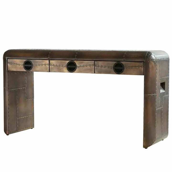 Industrial aluminium study table aircraft brass in details.