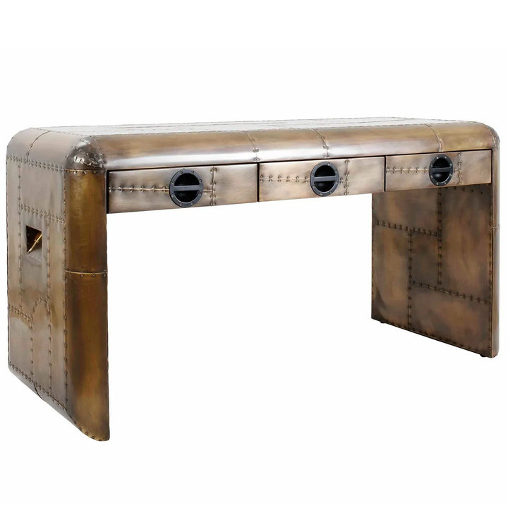 Industrial aluminium study table aircraft brass with context.