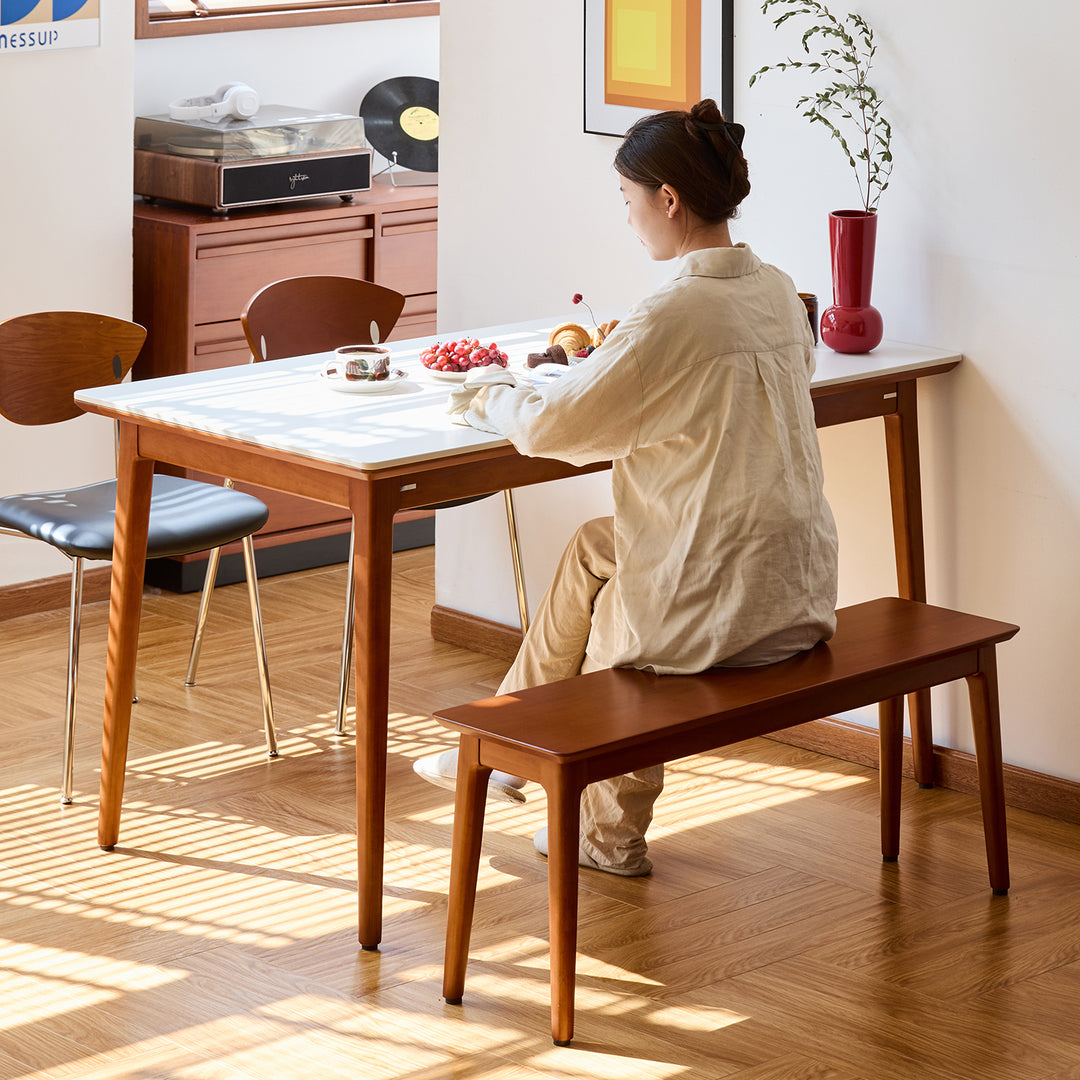 Vintage boxwood dining bench mies color swatches.