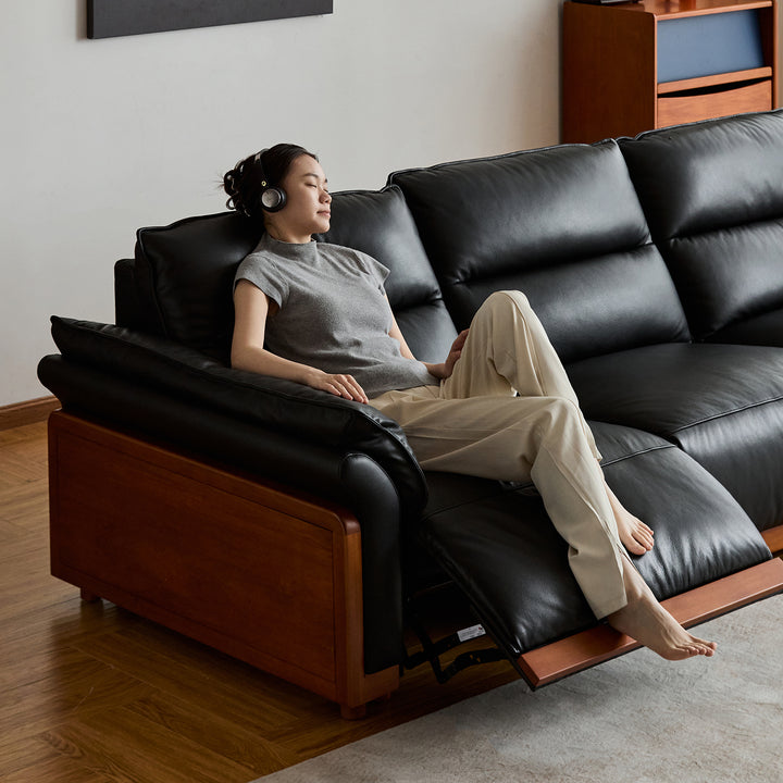 Vintage boxwood genuine leather electric recliner 3 seater sofa edgeless primary product view.