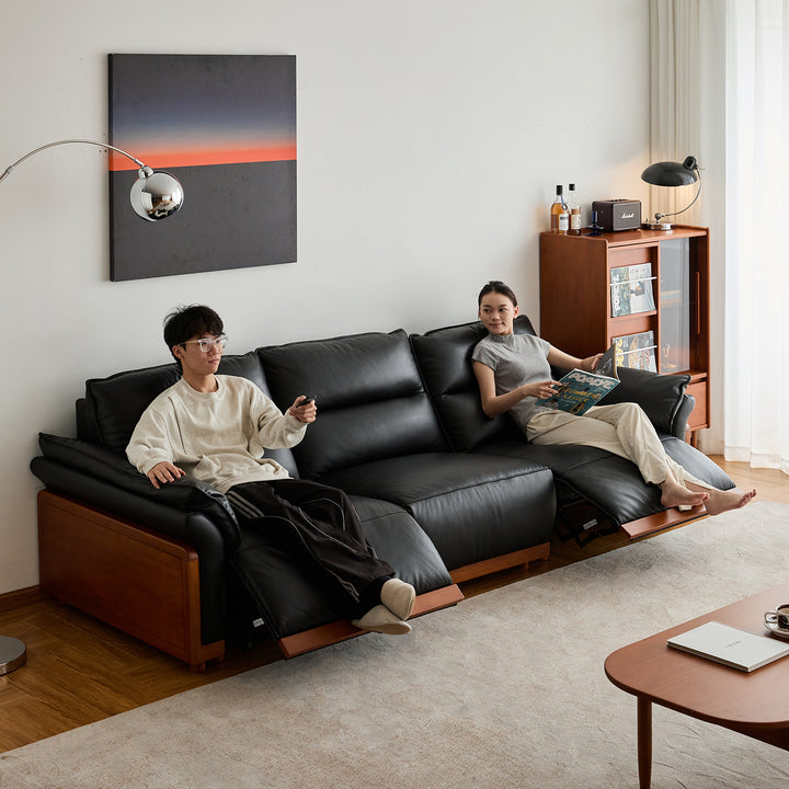 Vintage boxwood genuine leather electric recliner 4 seater sofa edgeless primary product view.