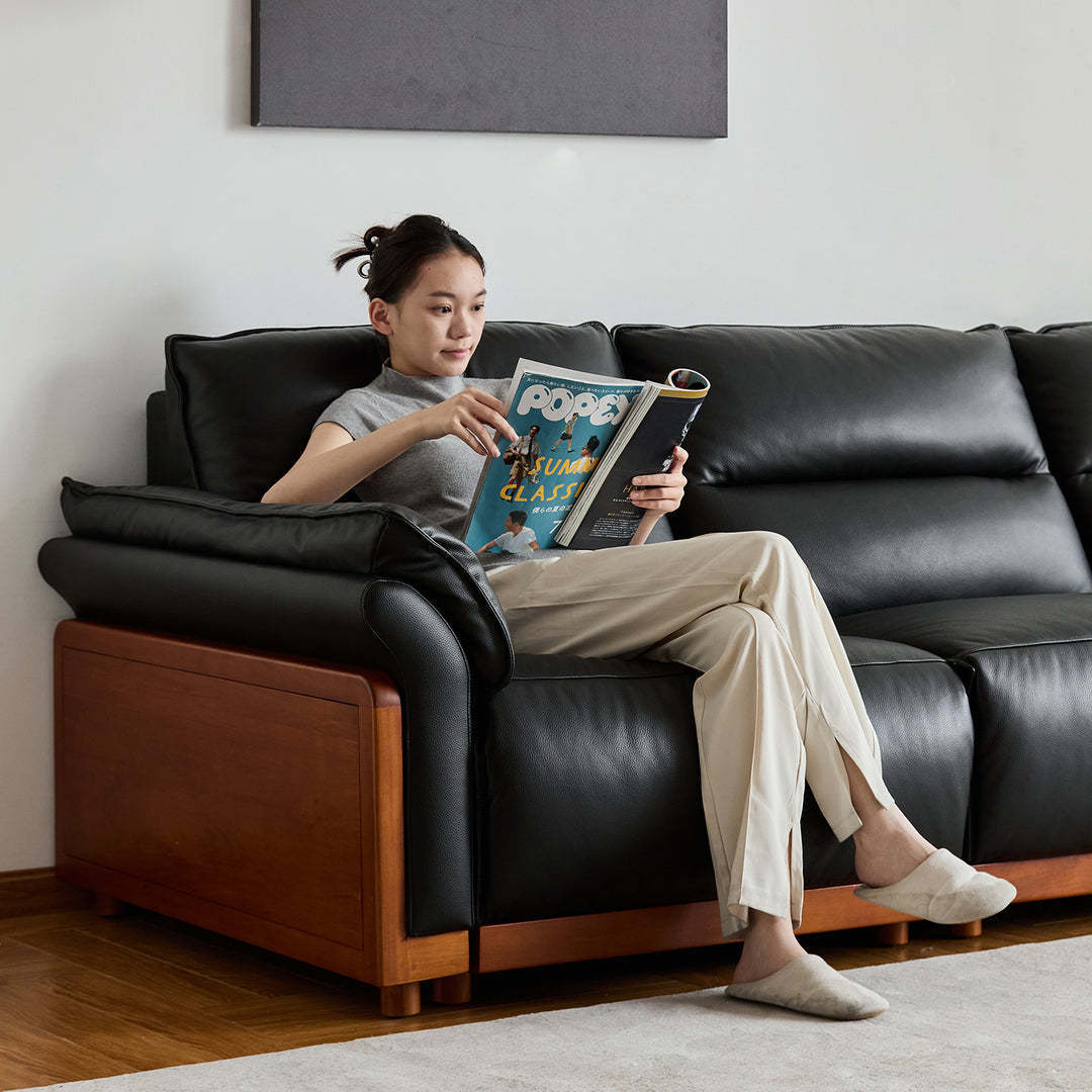 Vintage boxwood genuine leather electric recliner 4 seater sofa edgeless in details.