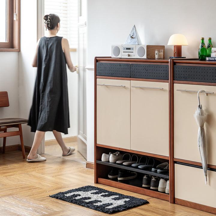 Vintage boxwood modular shoe cabinet mies material variants.