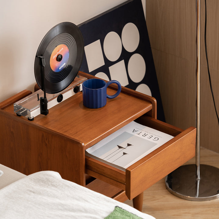 Vintage boxwood side table vista in close up details.