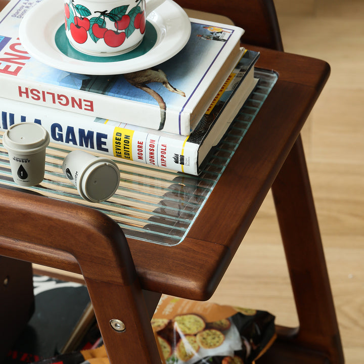 Vintage boxwood wheeled trolley side table yoyo material variants.