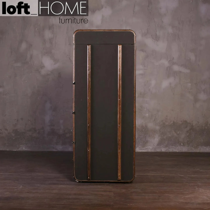 Vintage canvas drawer cabinet side cabinet richards' trunk canvas in close up details.