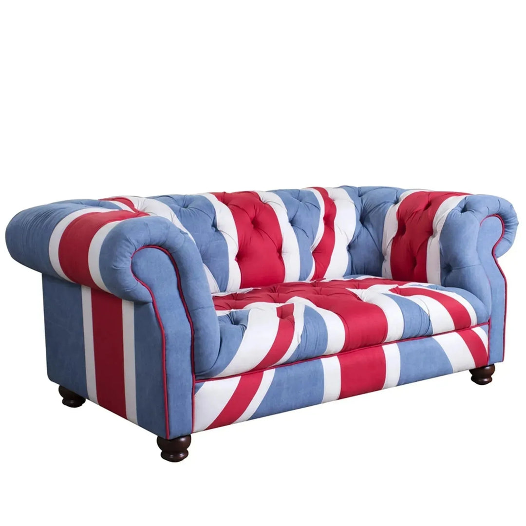 Vintage denim fabric 2 seater sofa union jack chesterfield environmental situation.