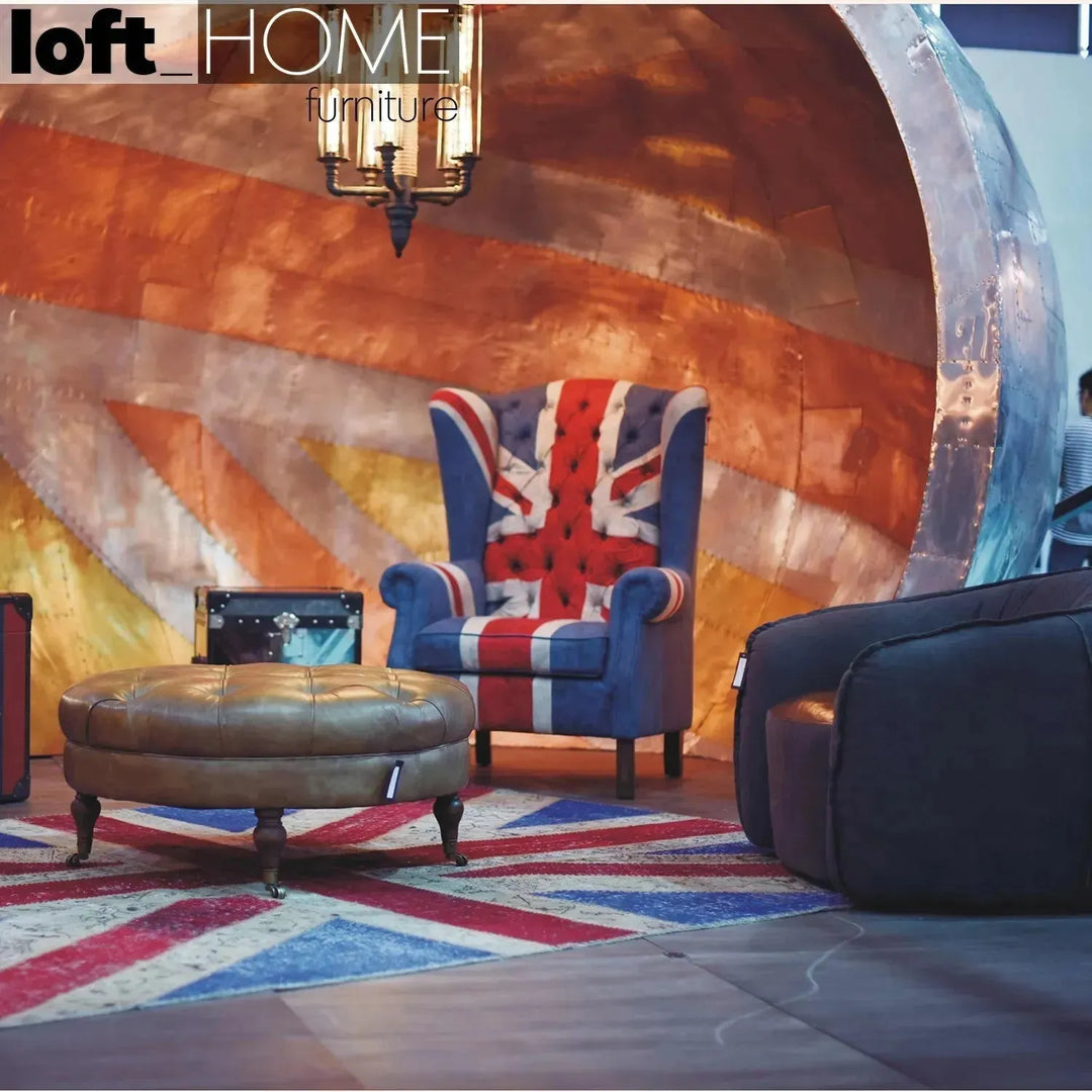 Vintage fabric 1 seater sofa jeanjack with context.