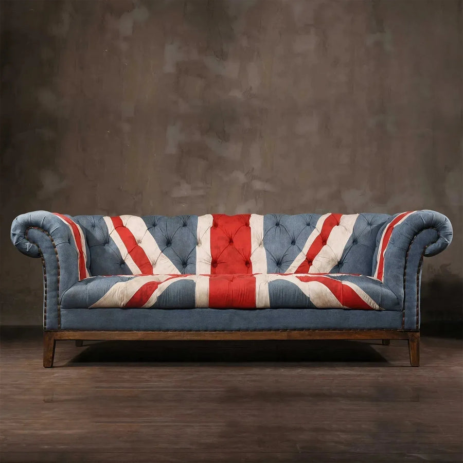 Vintage fabric chesterfield 3 seater sofa union jack primary product view.