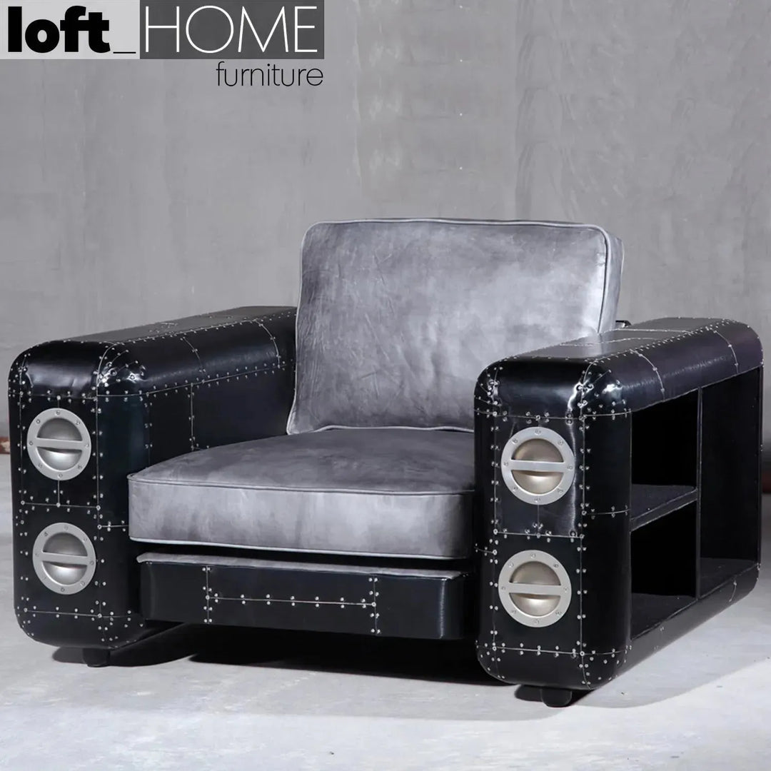 Industrial genuine leather 1 seater sofa aircraft detail 8.