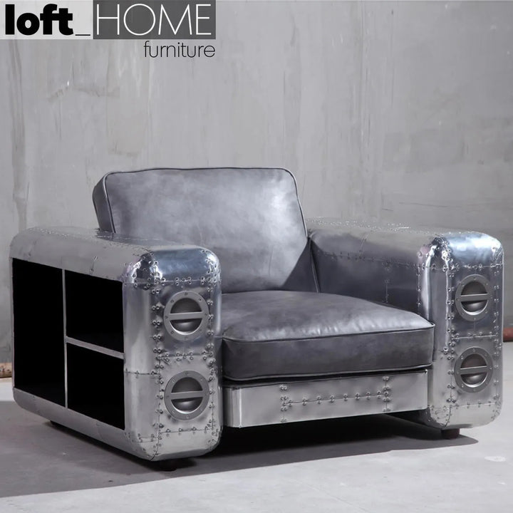 Industrial genuine leather 1 seater sofa aircraft primary product view.