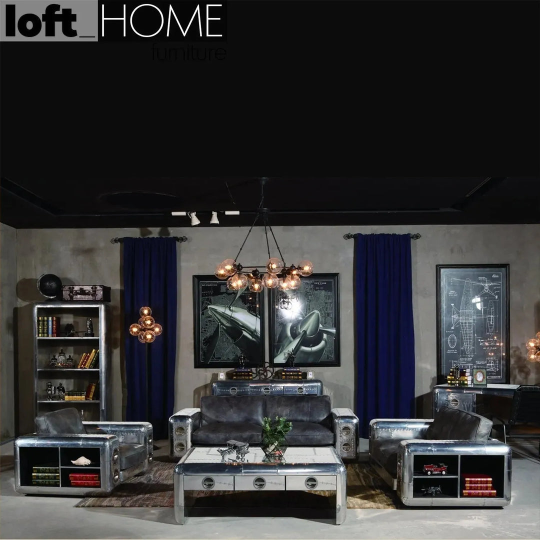 Industrial genuine leather 1 seater sofa aircraft in details.