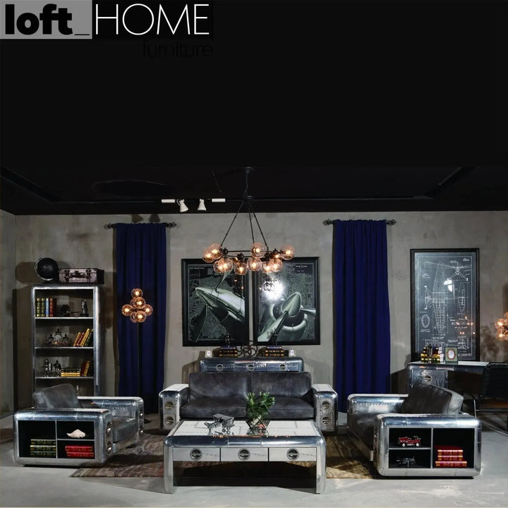 Industrial genuine leather 1 seater sofa aircraft in details.