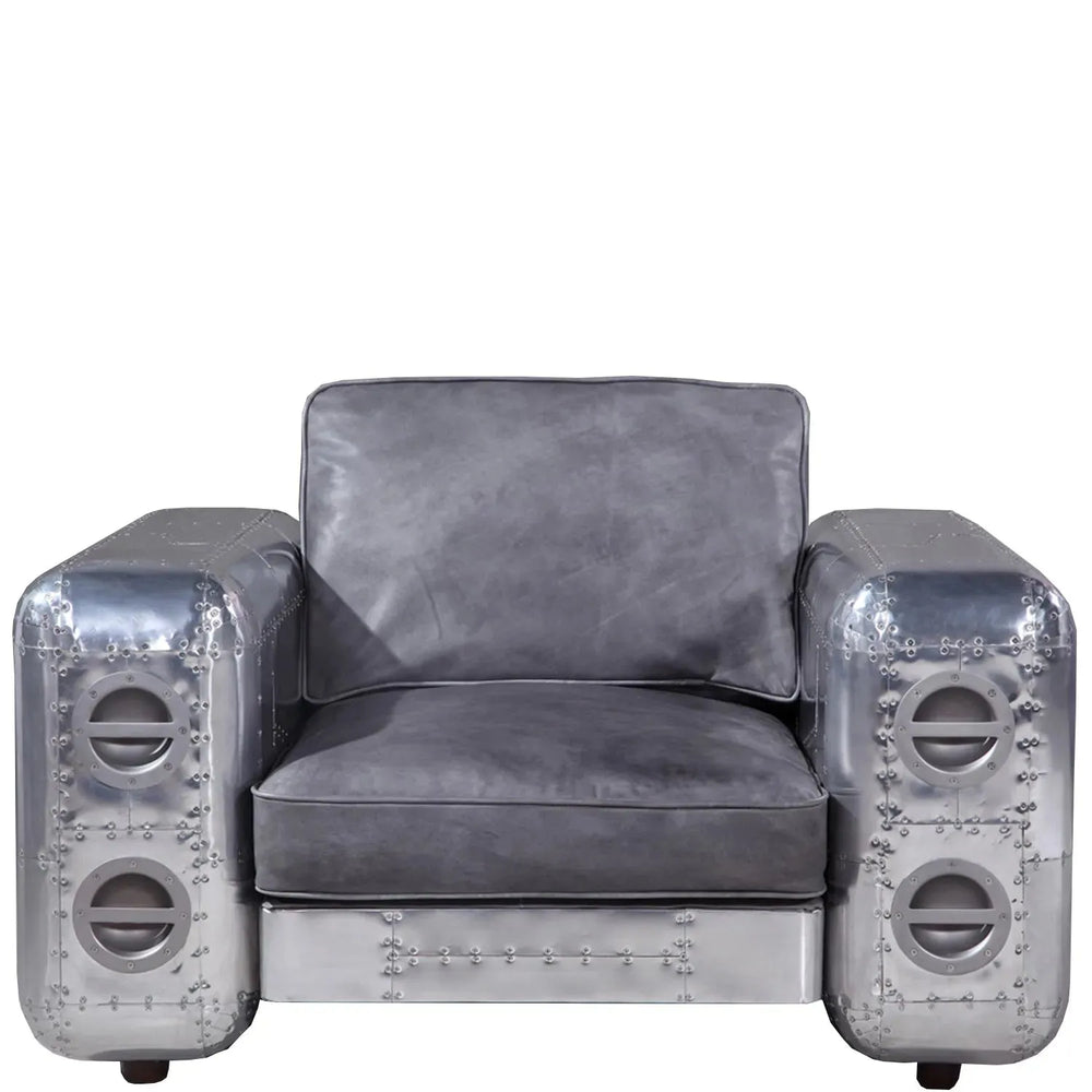Industrial genuine leather 1 seater sofa aircraft in white background.