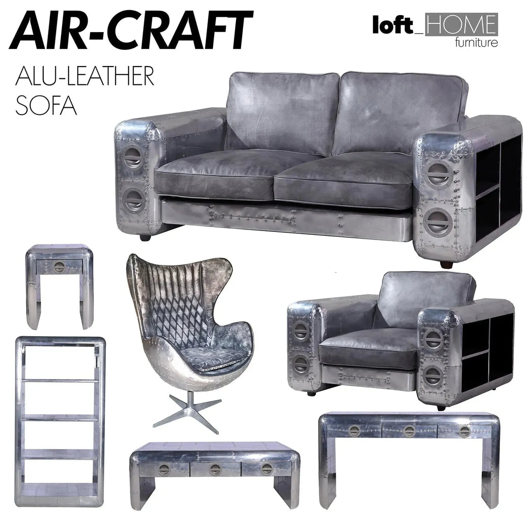 Industrial genuine leather 1 seater sofa aircraft with context.