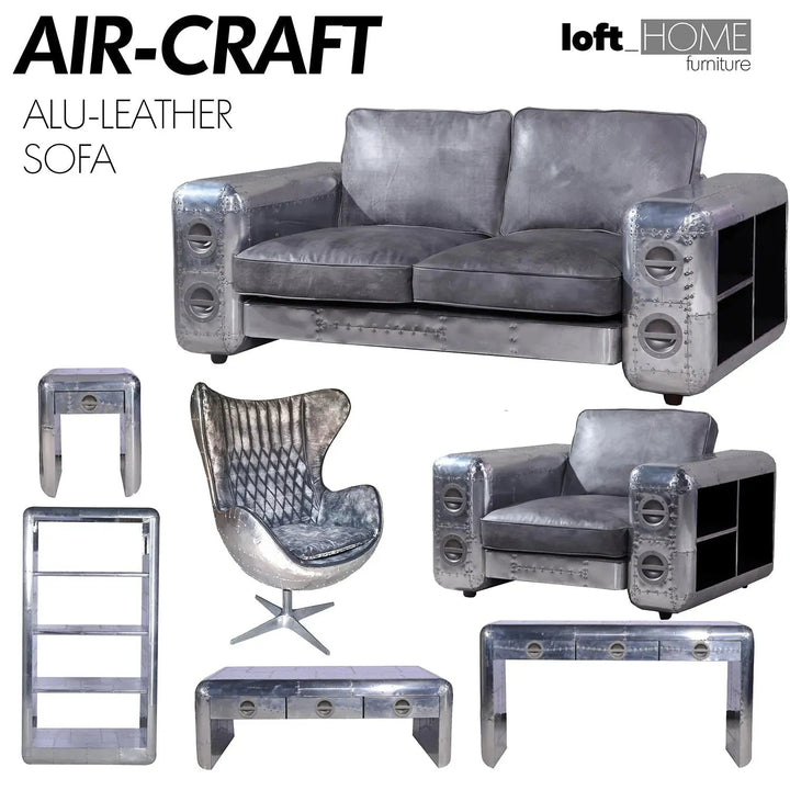 Industrial genuine leather 1 seater sofa aircraft with context.