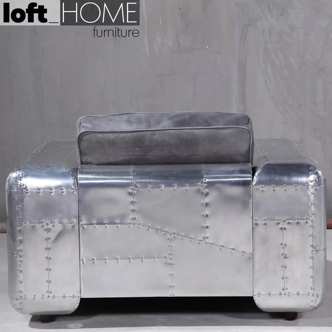 Industrial genuine leather 1 seater sofa aircraft in panoramic view.