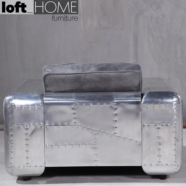 Industrial genuine leather 1 seater sofa aircraft in panoramic view.