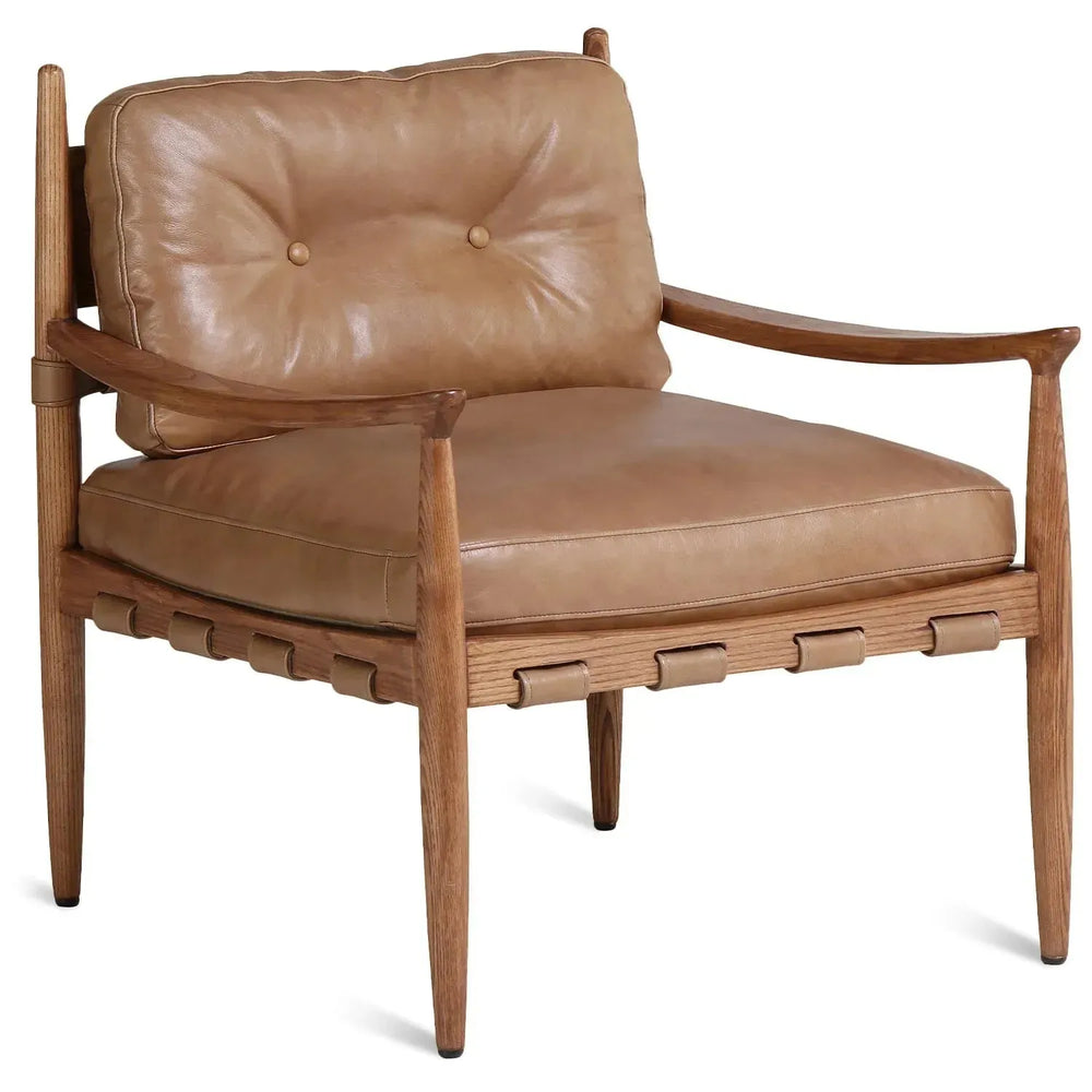 Scandinavian genuine leather 1 seater sofa bucky in white background.