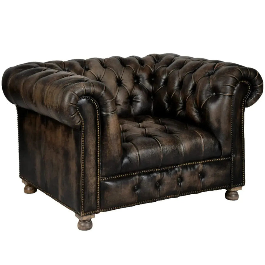Vintage genuine leather 1 seater sofa chesterfield button primary product view.