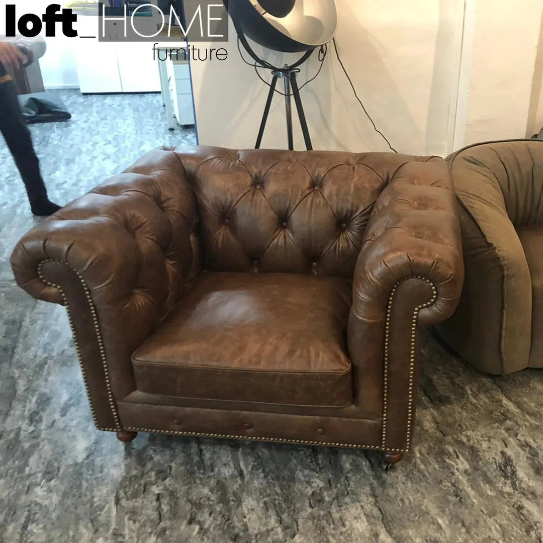 Vintage genuine leather 1 seater sofa chesterfield classic primary product view.