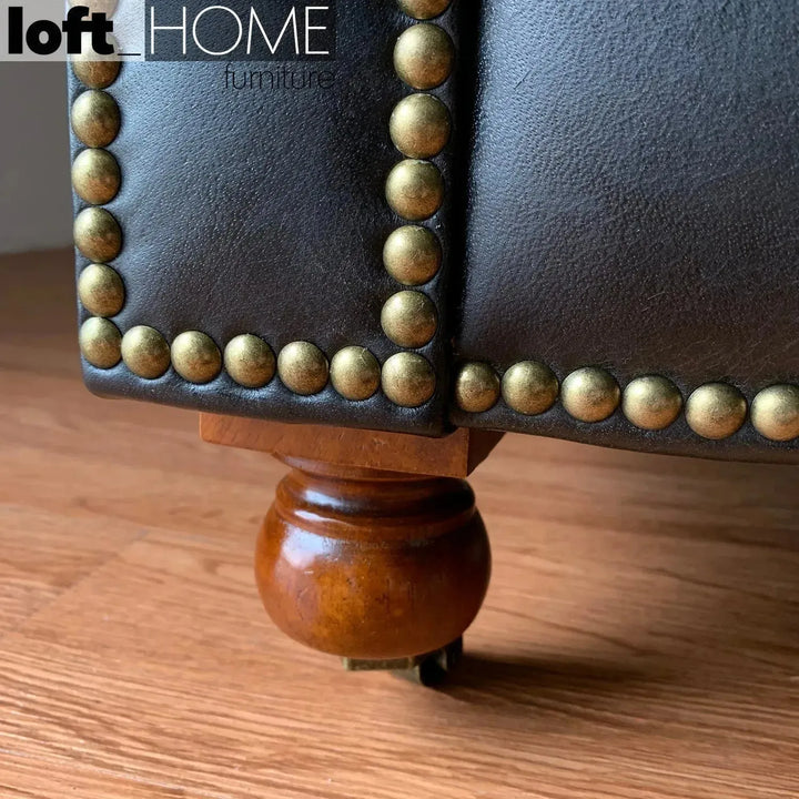 Vintage genuine leather 1 seater sofa chesterfield classic in still life.