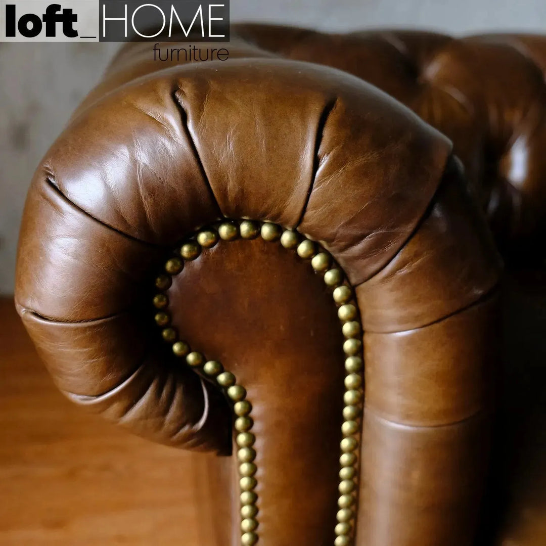 Vintage genuine leather 1 seater sofa chesterfield classic with context.