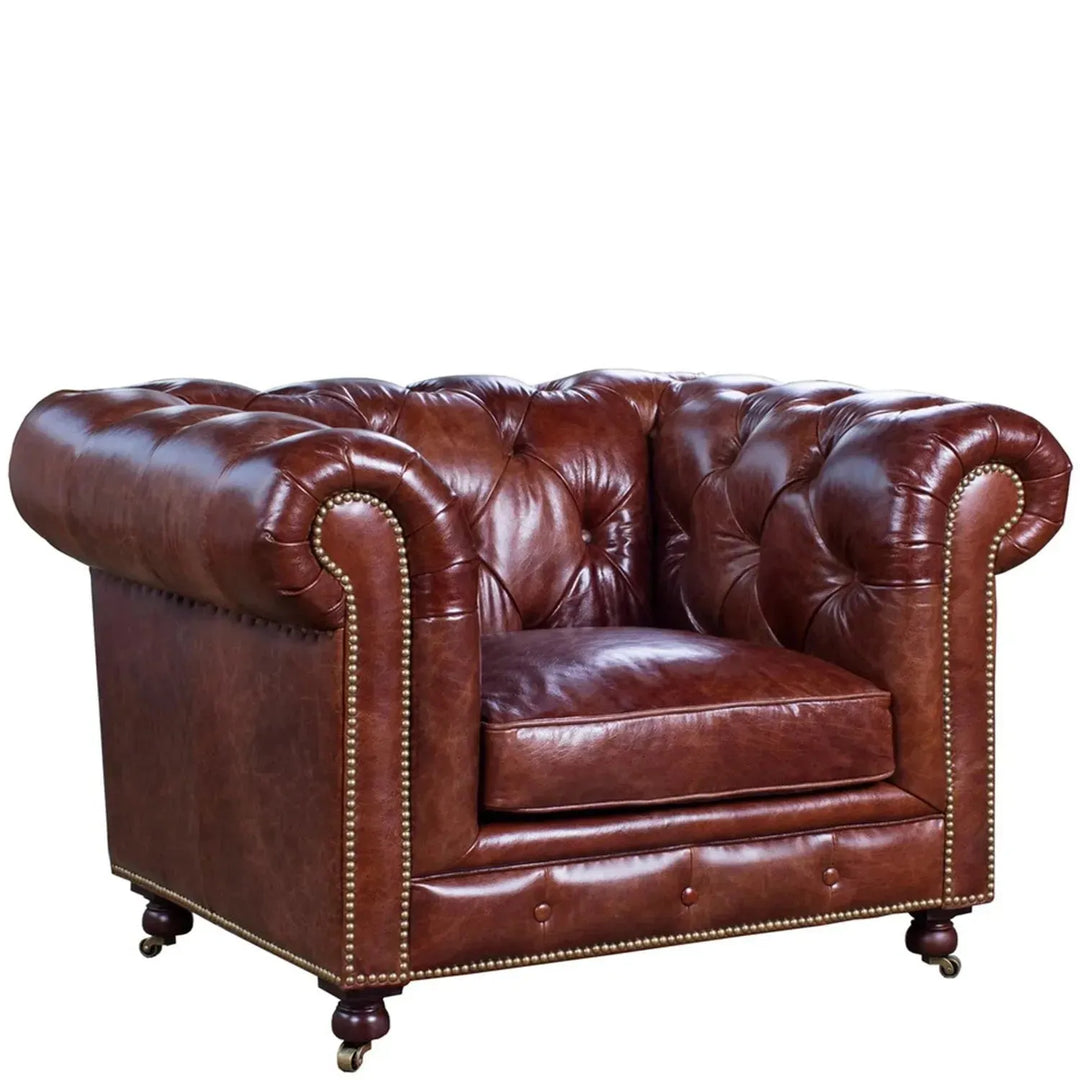 Vintage genuine leather 1 seater sofa chesterfield classic layered structure.