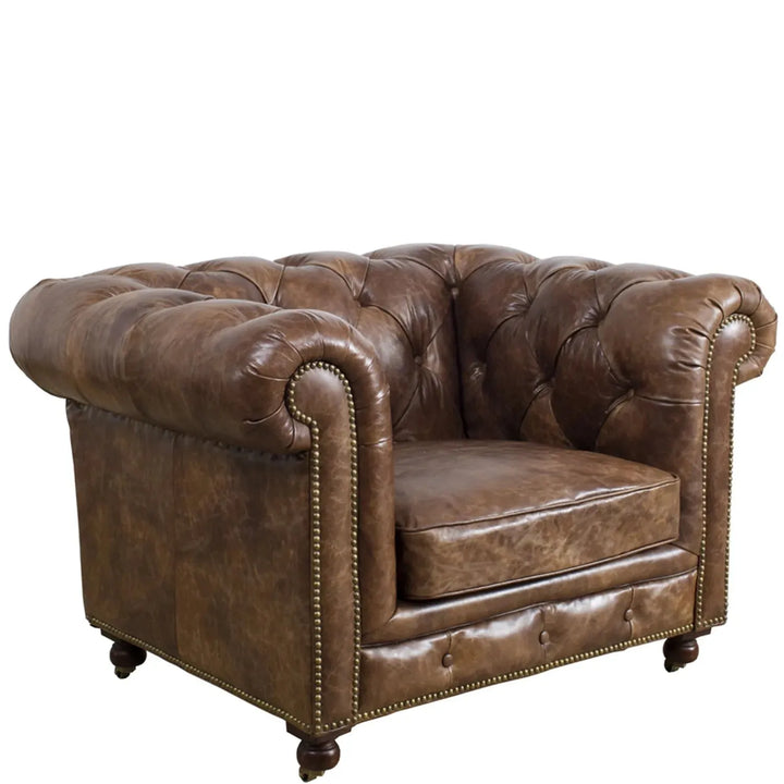 Vintage genuine leather 1 seater sofa chesterfield classic detail 2.