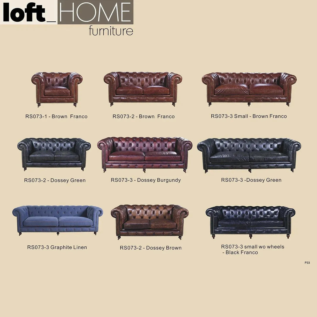 Vintage genuine leather 1 seater sofa chesterfield classic in real life style.